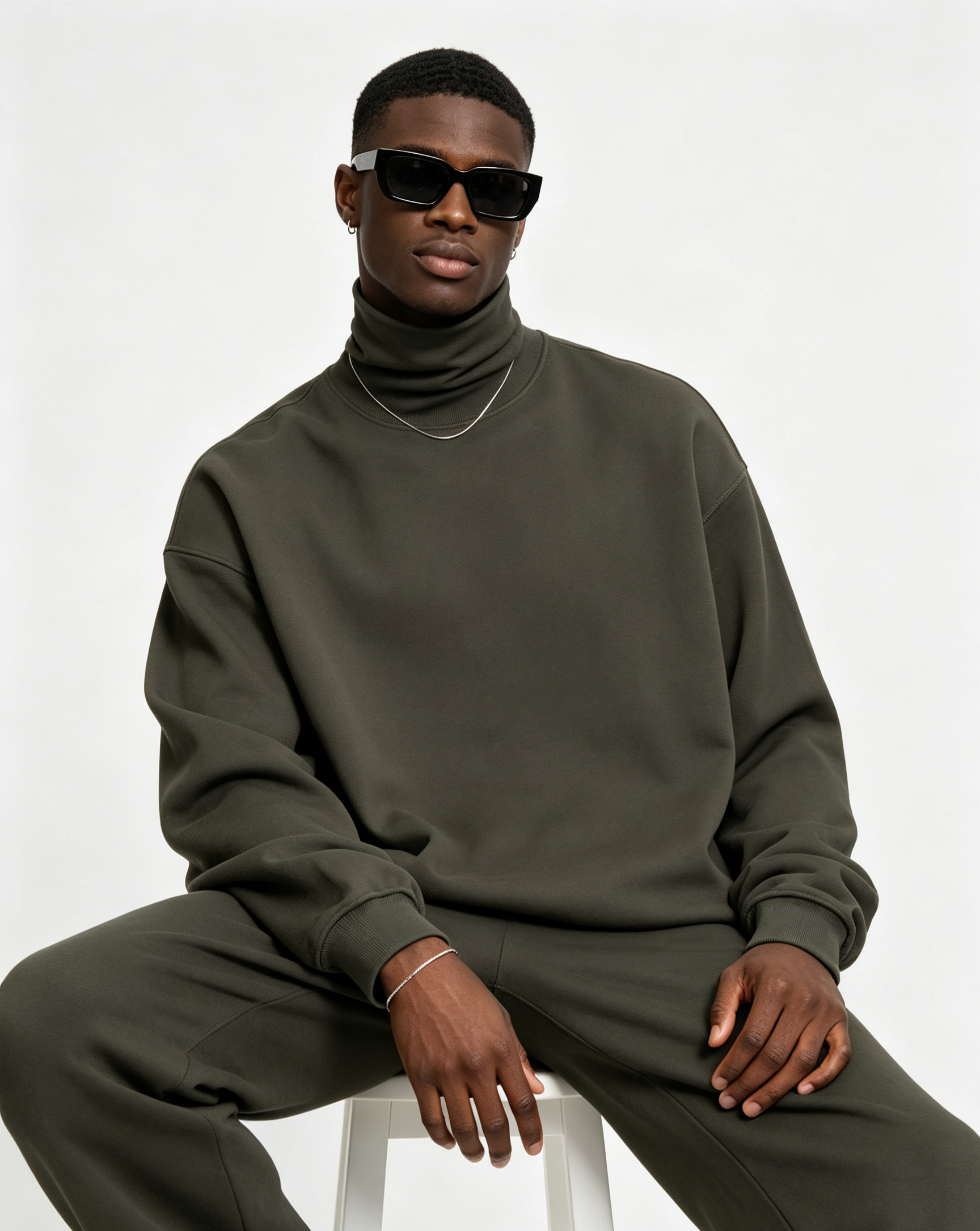 305GSM Turtleneck Long Sleeve Shirt Oversized Drop Shoulder Brushed Long Sleeve Tee Double-Sided Fabric