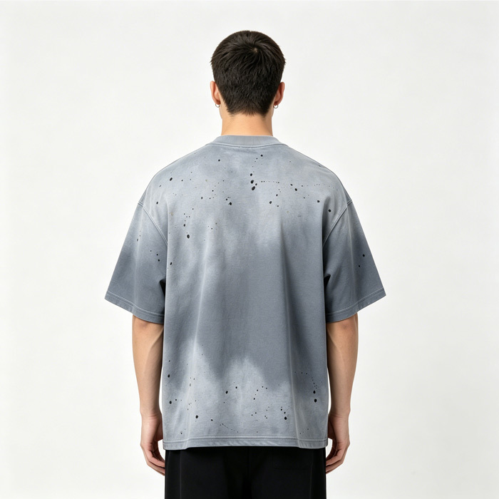 Ink Splatter Basic Crew Neck Tee Loose Fit Vintage Wash T Shirt Streetwear