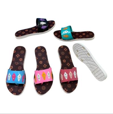 PVC Women Flip Flops with Rhombus Strap, Water Drill Details and Monogram Print Insole