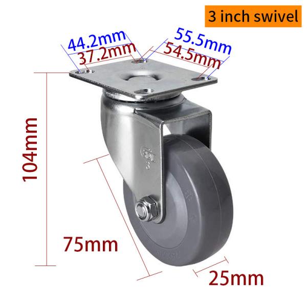 Grey Light Duty 3 Inch Caster Wheels With Brakes RoHS Approved