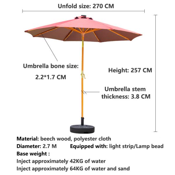 Solid Wood Round Parasol Sun Umbrellas for Outdoor Camping Cafe Patio Garden Furniture