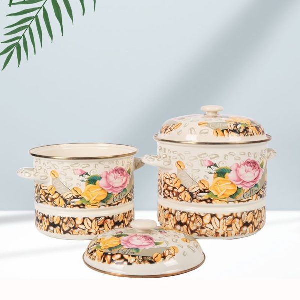 Eco Friendly Decal Casserole Pot Sets Steaming Cooking Enamel Pot Sets