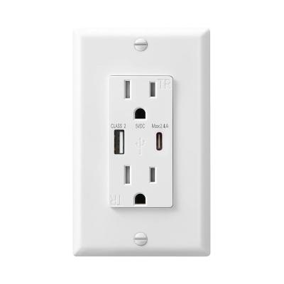 15A AC Wall Outlet PC ABS Outlet With USB Charging Ports