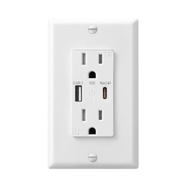 15A AC Wall Outlet PC ABS Outlet With USB Charging Ports