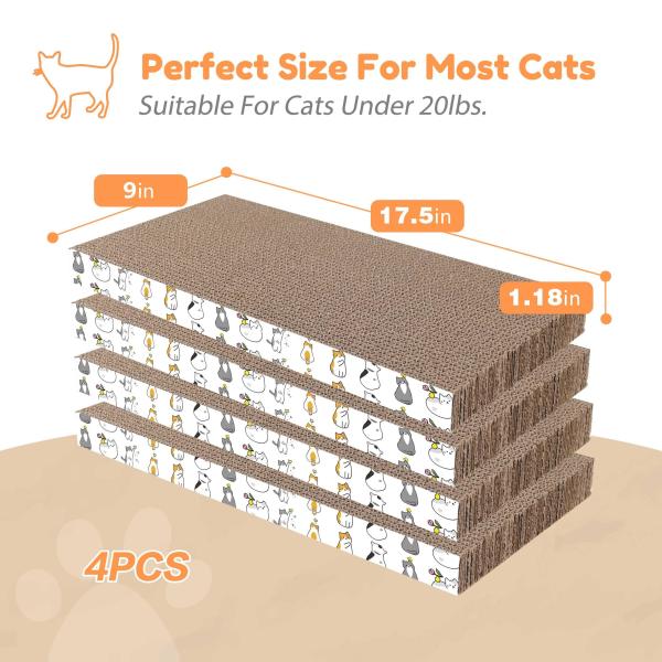 4 Pack Cat Scratch Pad with Box, Cardboard Cat Scratcher for Indoor Cats