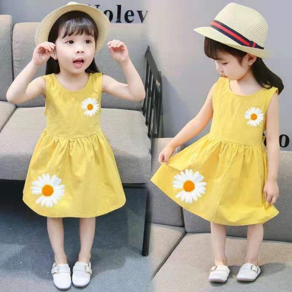 Breathable Fabrics Sleeveless A-Line Fabrics Girls Daisy Dresses