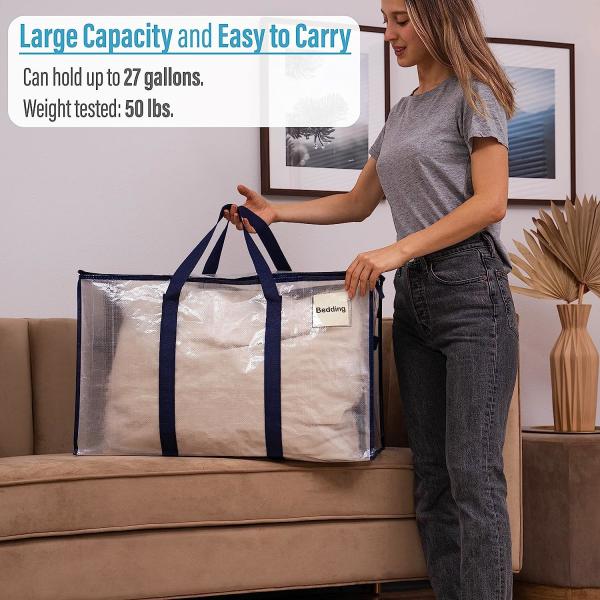 Heavy Duty Extra Large Clear Moving Bags W/Backpack Straps Strong Handles & Zippers, Storage Totes For Space Saving