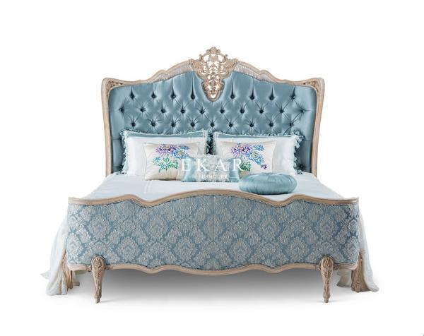 Antique Soild Ash Wood Luxury Carved Upholstered Fabric Royal King Size Bed
