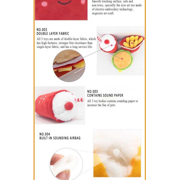 Stuffed Chips Hot Dog Cola Fast Food Plush Pet Toys For Dogs