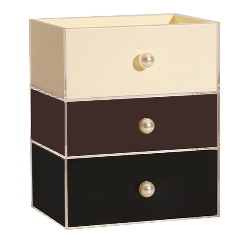 High-End Luxury Stackable Rectangular Pearl Drawer Box Desktop Acrylic Dustproof Storage Box for Jewelry Lipstick Cosmetics