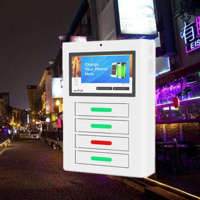 Advertising LCD Screen Cell Phone Charging Stations , White Cell Phone Charging Kiosk