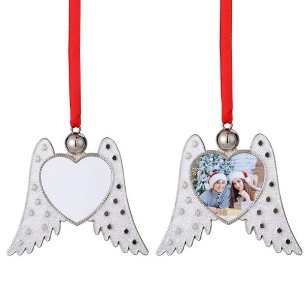 Sublimación Blanco Metal Ángel Alas Ornamentos de Navidad Sublimación Decoraciones de Navidad