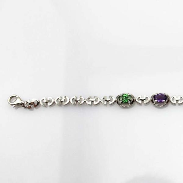 925 Sterling Silver  Multicoloured Cubic Zircon Link Tennis Bracelet (H14)