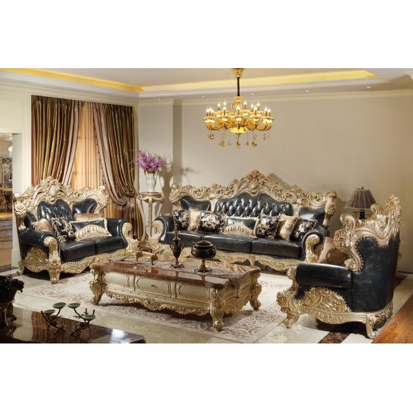 Luxury Leather Sofa set in Champagne Rose wood Hand carving by Joyful Ever Furniture