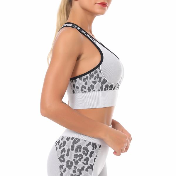 Seamless knit leopard print breathable top sports running vest fitness yoga bra woman