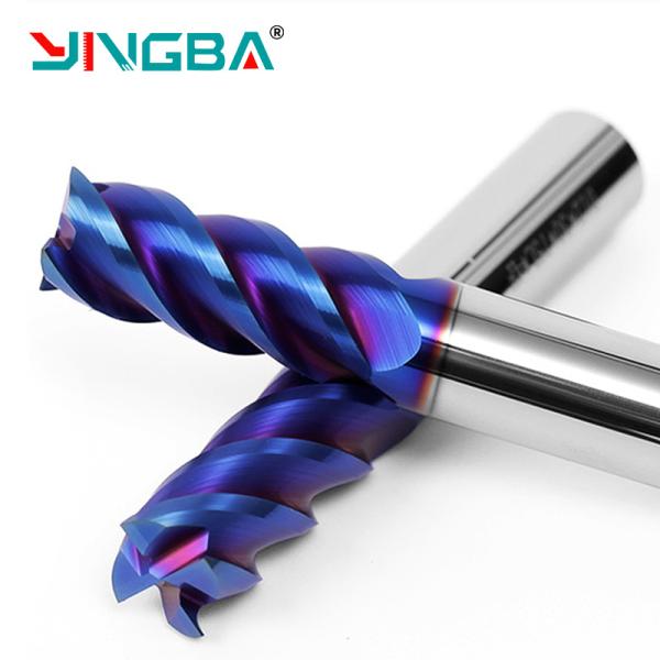 YINGBA Custom CNC Cutting Tool Blue Nano Coating Endmill Carbide 4 Flutes  for Carbon Steel Stainless Steel Metal Milling Cutter