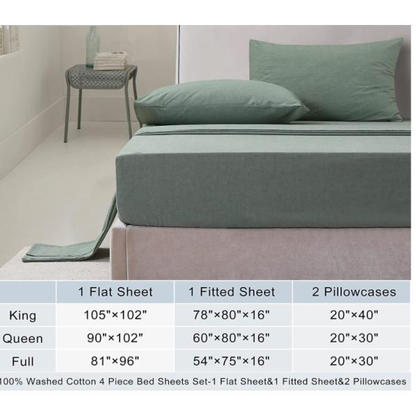 Non-Filling 100% Washed Cotton 4 Piece Bed Sheets for a Relaxing Sleep