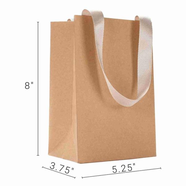 OEM Small Brown Khaki Kraft Paper Gift Bags Bulk With Ribbon Handle