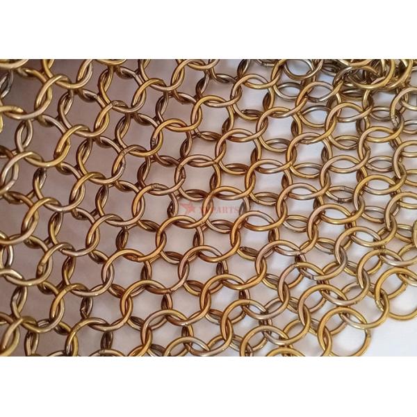 0.8x7mm Gold Color Stainless Steel Ring Mesh Curtain for Space Divider and Architectural Decor