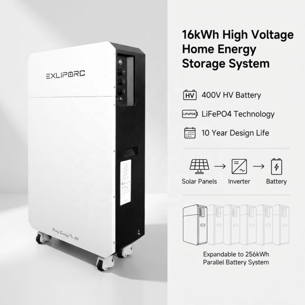 Home Solar Energy Storage System 16kWh High Voltage LiFePO4 Battery Expandable to 256kWh