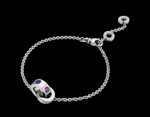   bracelet in 18 kt white gold with amethysts and pink tourmalines