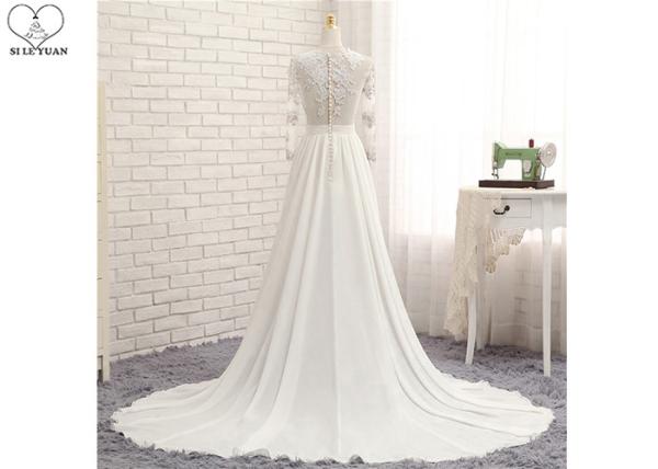 High Slit A Line Bridal Gowns / Cream Colour Wedding Gown Open Back Pleated Tail
