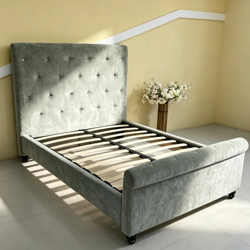 Diamond Tufted Upholstered Bed Frame Solid Support Bed Legs for Modern Bedroom Furniture