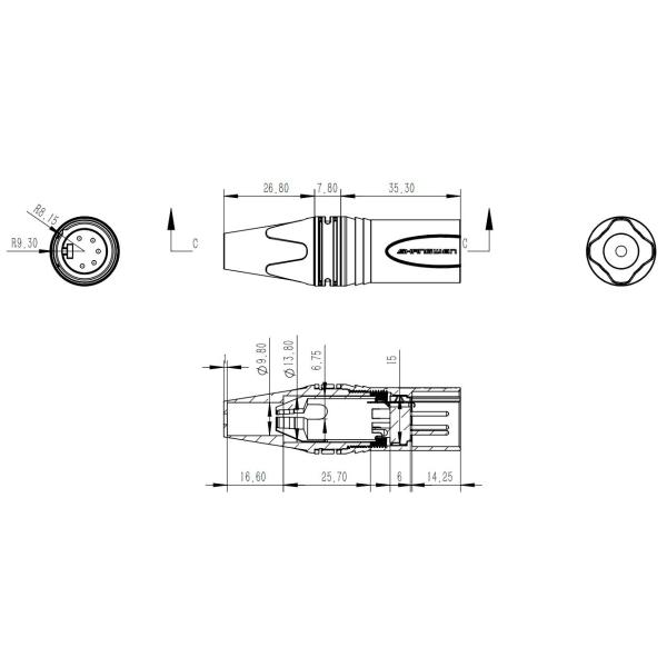Indoor XLR Connector Black Shell Plating 5 Pin Audio Connector Male Plug