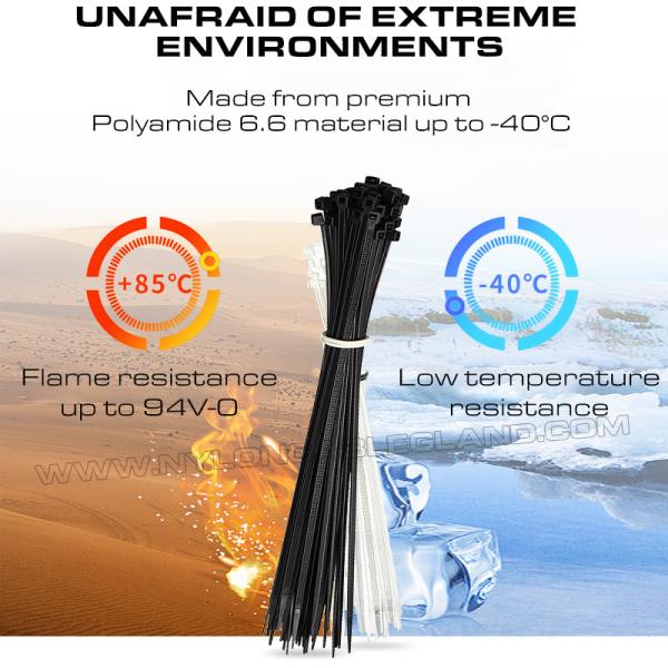 94V-0 Nylon 6.6 Cable Tie 150x3.6mm, Ø3~35mm Adjustable Flame Retardant Polyamide Zip Tie for Flame Resistant Applications