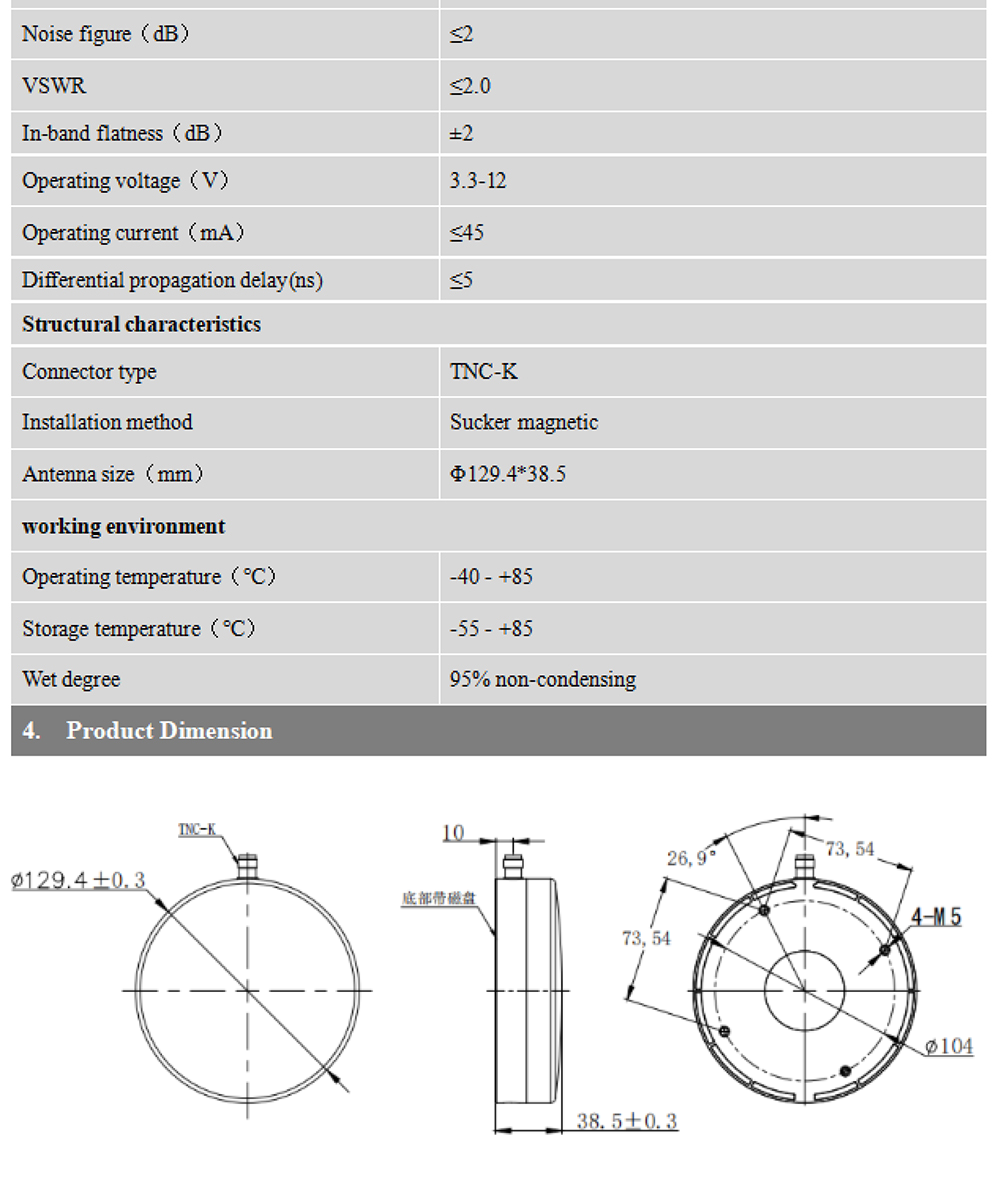 Four Star Full Frequency RTK GNSS Antenna High Sensitivity With Suction Cup HT-132STK