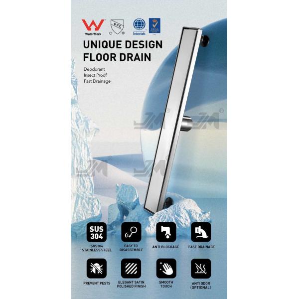 Brushed Silver Stainless Steel Shower Channel Drain With Tile Insert Grate