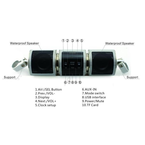 Bluetooth Audio Player Other Motorcycle Parts Water Resistant Stereo Speaker FM Radio AUX USB TF MP3 Player