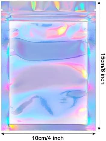 Clear Front Foil Back Iridescent Food Zip Lock Bags Resealable Holographic Stand Up Pouches Smell Proof Mylar Bags
