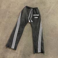Pantalones de algodón personalizados de peso pesado con rayas para hombres largas piernas lavado con ácido, bordado con aplicación, parches de bordado, pantalones de sudor con rayas