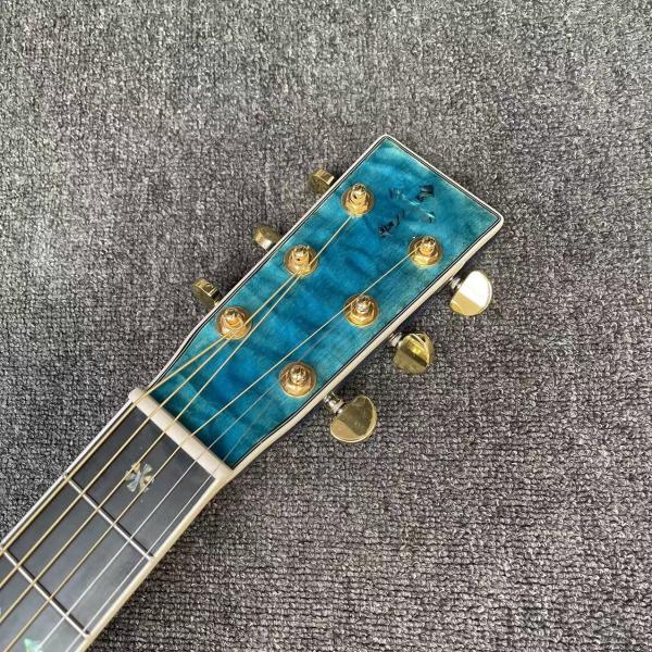 Custom Solid East Indian Rosewood Back Side OM Acoustic Guitar with Double Electronic EQ in Blue Color