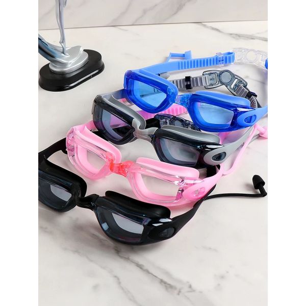 Transparent Lens Adult Swimming Goggles With Automatic Buckle And 3 Size Nose Bridge