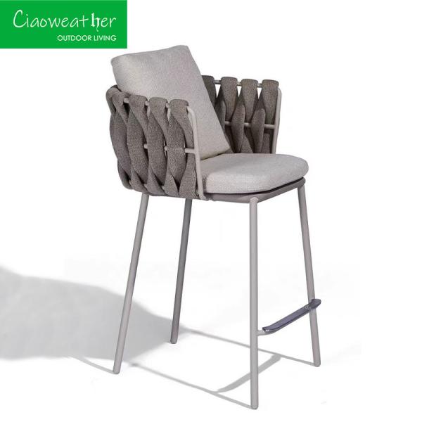 Customized Color Aluminum Frame Woven Rope Bar Stool Chair for Hotel Courtyard and Patio Dining