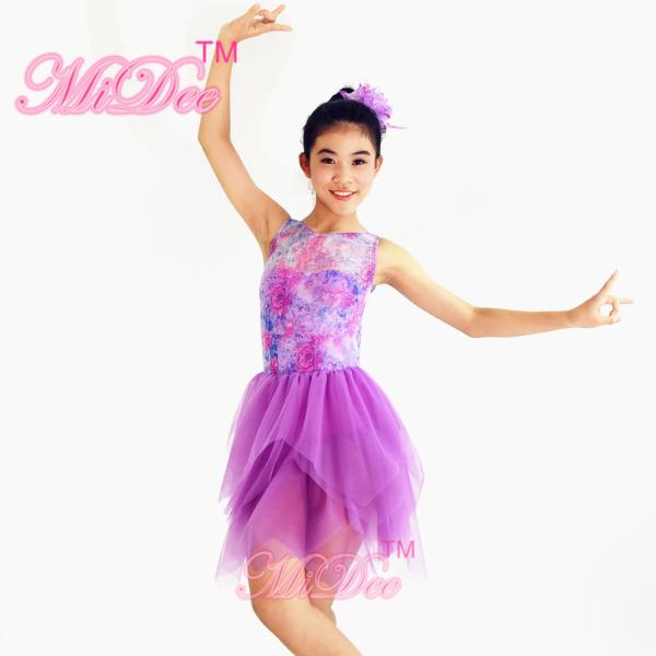 Floral Printed Strechy Mesh Illusion Sweetheart Neckline Layers Tulle Skirt Dramatic Back Dance Competition Costumes