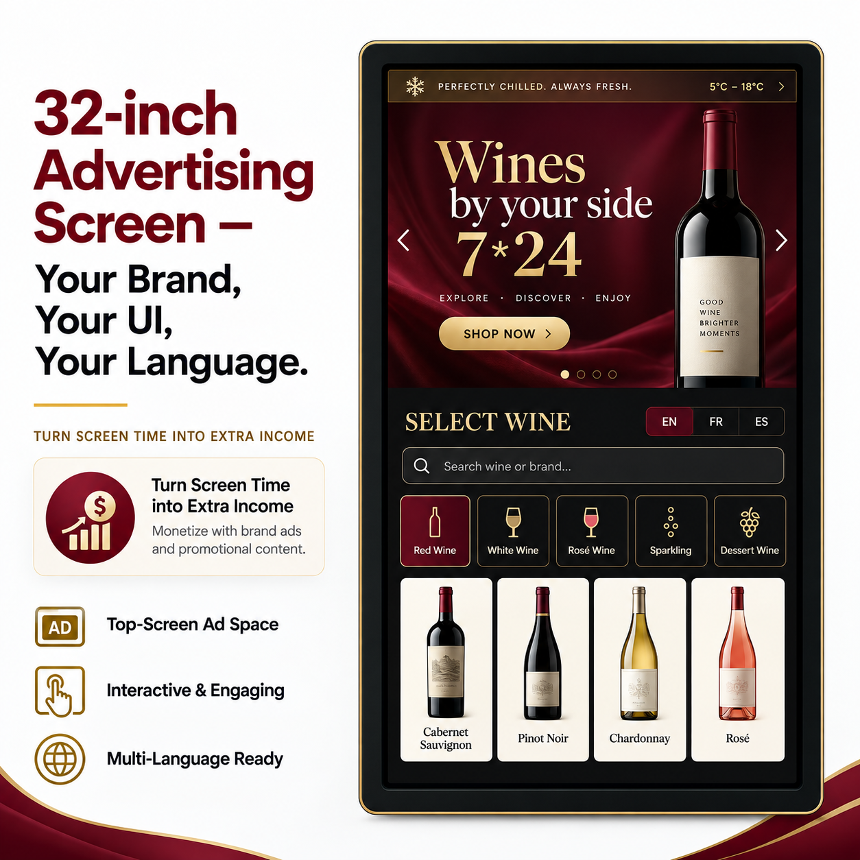 Winnsen Glass Front Display Wine Vending Machine with LED Lighted Shelves Refrigerated Cabinet