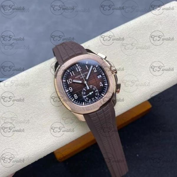 Patek Philippe Aquanaut 5968R Rose Gold Chronograph Brown Dial Super Clone Automatic Luxury Watch Men