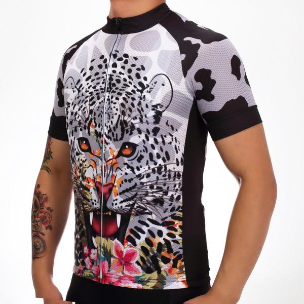 Acessórios de ciclagem de ciclagem da bicicleta do t-shirt do jérsei do terno de Dryfit do poliéster do projeto do leopardo