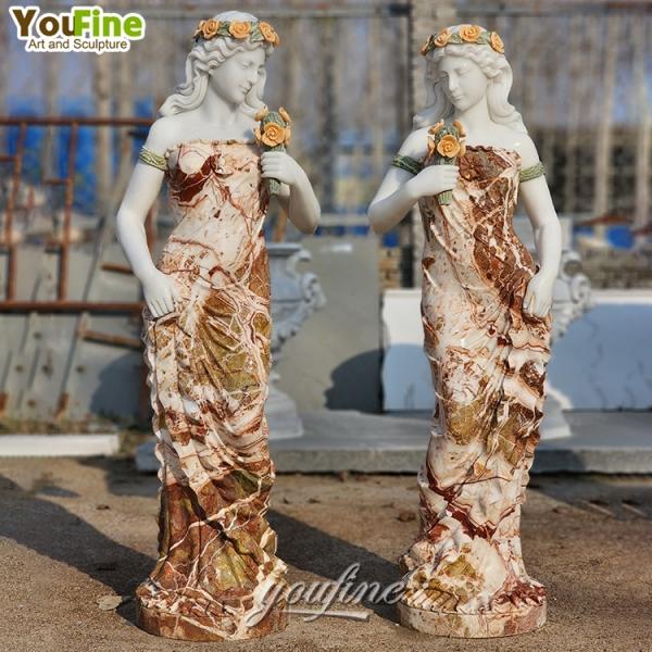 Hand Carved Life Size Outdoor Standing Onyx Marble Lady Statue