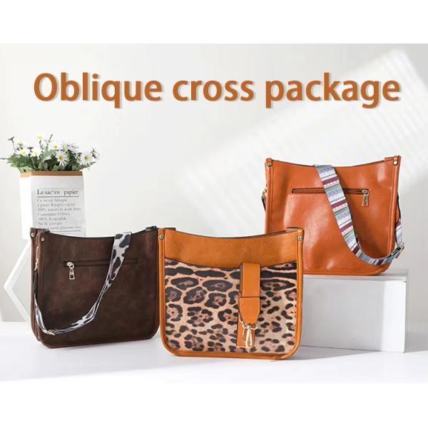 Leopard Print Vegan Leather Women's Shoulder Bag with Guitar Strap and Single Handle