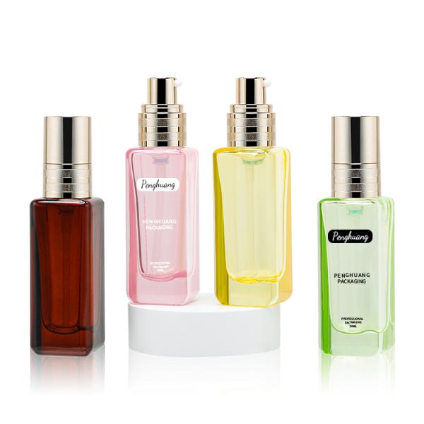 Golden Pump Lotion Glass Bottles Blue Pink Green Amber Semi Color Transparent 30ml