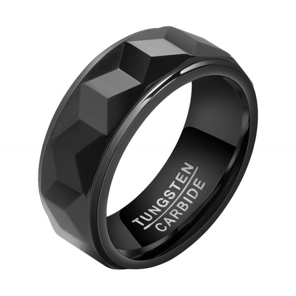 Anneaux en carbure de tungstène à facettes noires en or 8 mm pour hommes Anneaux de mariage très poli pour couples bijoux de mode Confort Fit