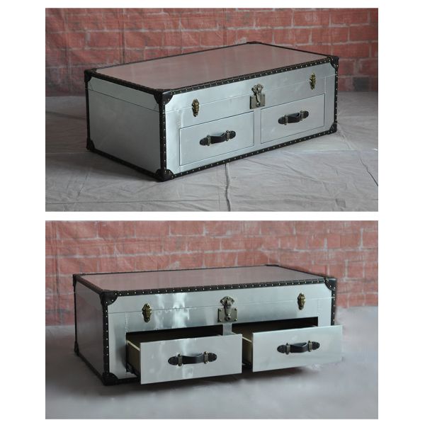 Nidea #8623 American-Style Retro Box-Shaped Handmade Leather Trunk Table for Living Room Home Bars Hotels  Lounges