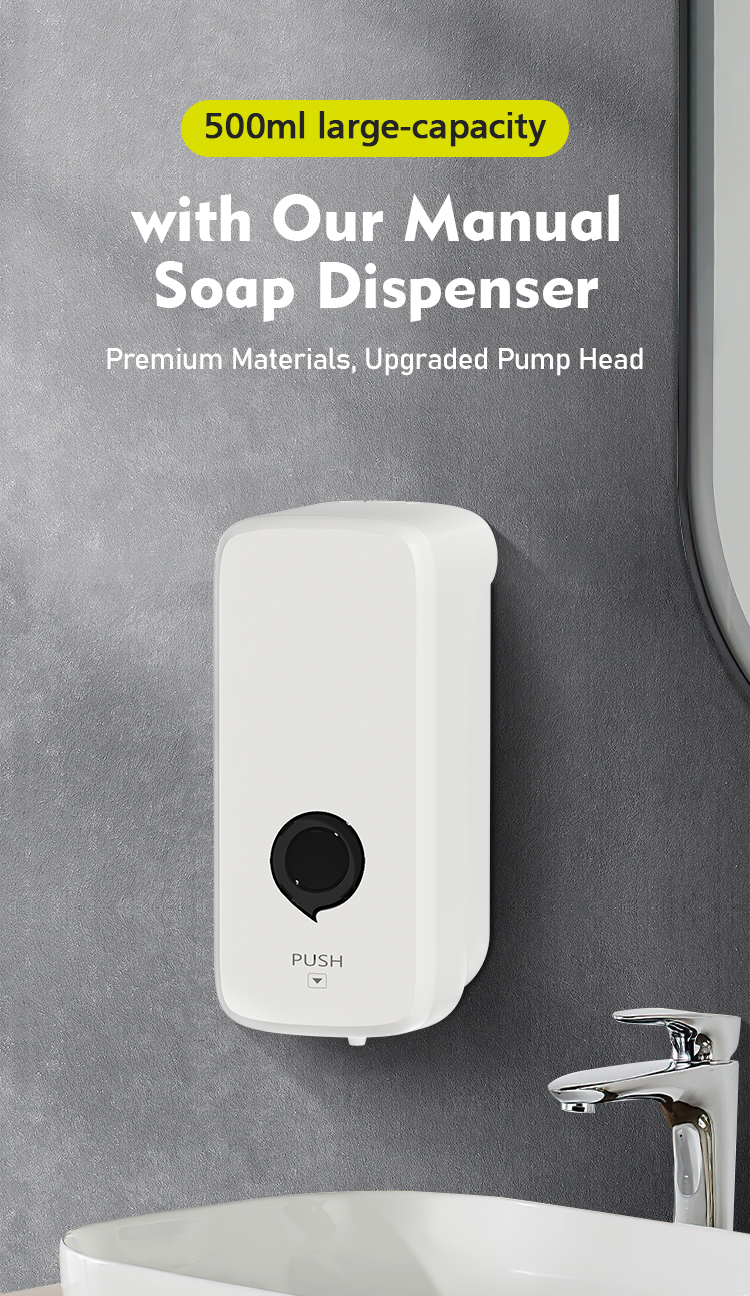 Manual Black And White Wall Mounted Soap Dispenser For Bathrooms And Kitchens