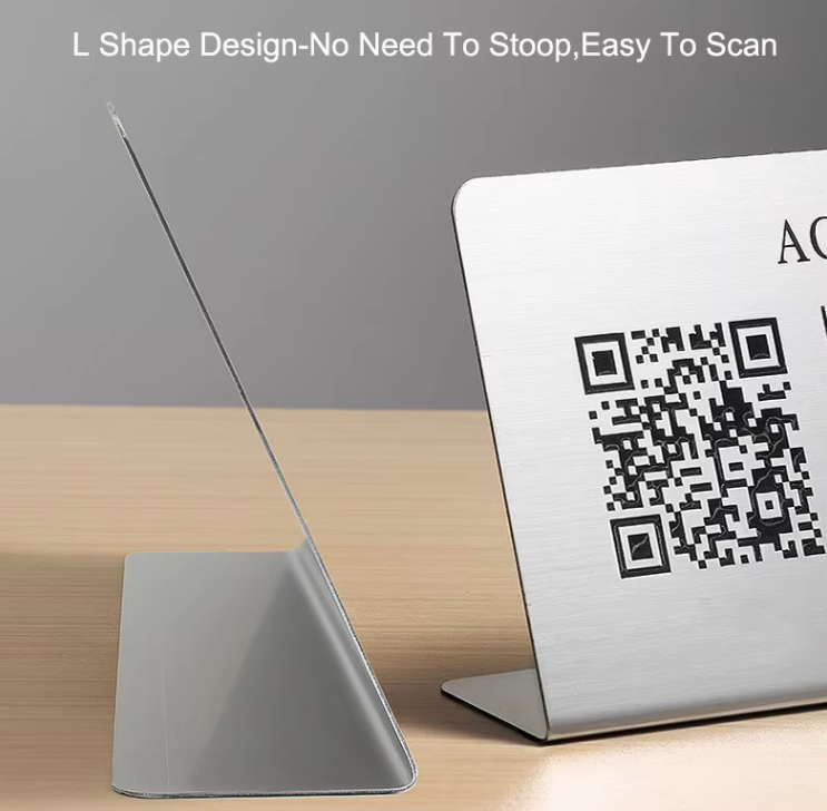 Metal Digital Menu QR Code NFC Stand Waterproof Laser Engraved Stainless Steel Google Review Table Display Label Sign