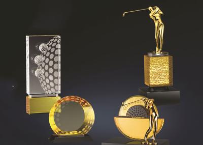 Furo material de cristal amarelo do golfe nos tipos múltiplos de um troféu opcionais