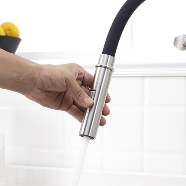 Sanitary Ware UPC Single Handle Stainless Steel Sink Taps Mixer Red Rubber Pull Out 2 Funtions Kitchen Faucet